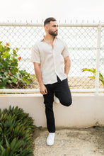 Load image into Gallery viewer, Men's Yarn Dye 100% Linen Solid Guayabera Shirt Short Sleeve | M-2528-RX Natural