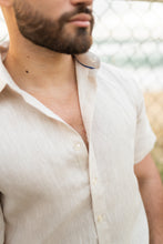 Load image into Gallery viewer, Men's Yarn Dye 100% Linen Solid Guayabera Shirt Short Sleeve | M-2528-RX Natural