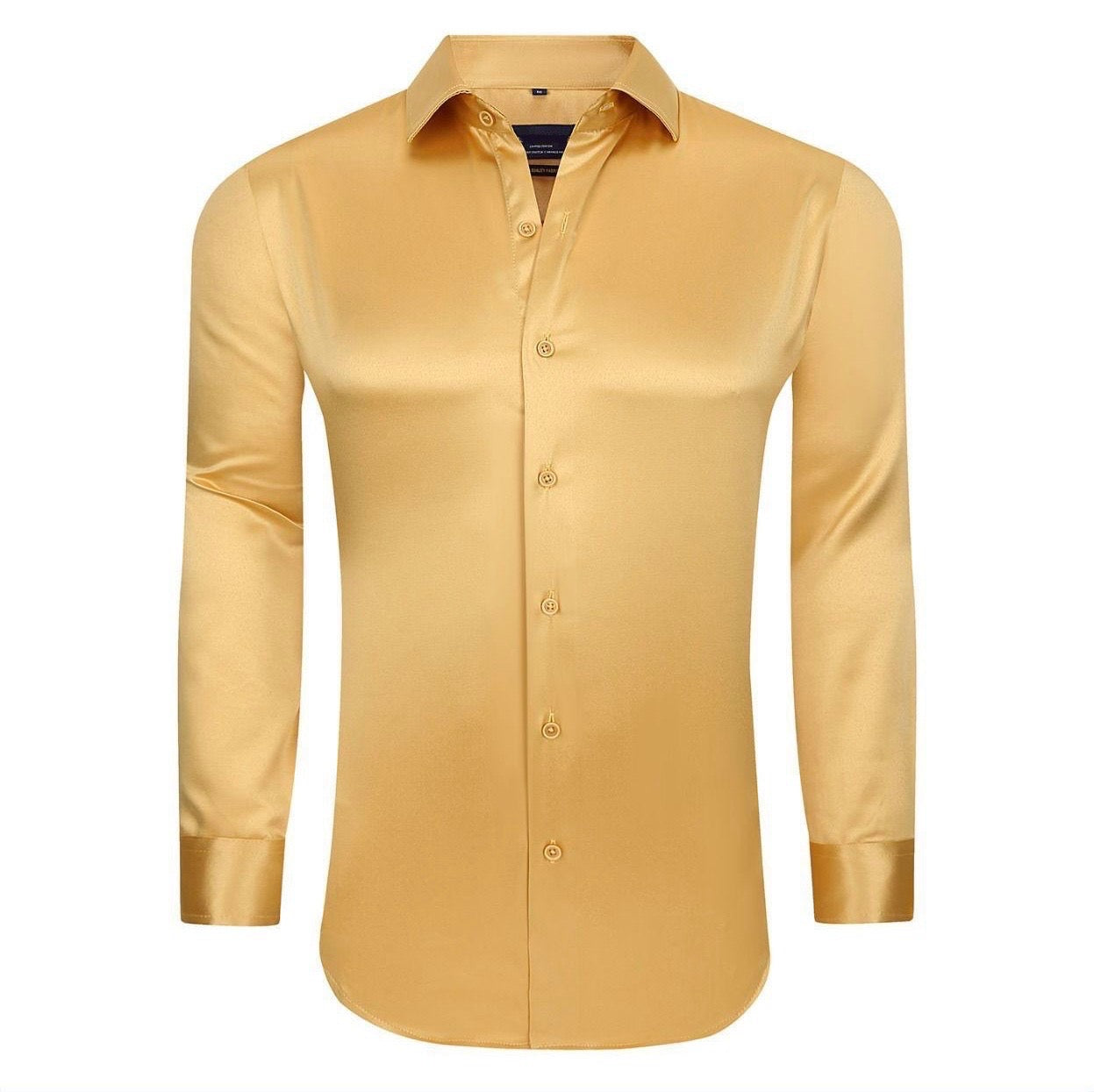 SC721 Gold Shiny Sateen Luxury Stretch fabric Long Sleeve Shirt Angelo's Men Boutique SC721 Gold Shiny Sateen Luxury Stretch fabric Long Sleeve Shirt Angelo's Men Boutique