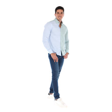Load image into Gallery viewer, Men's Long Sleeve Special Edition Button Down Shirt Green & Blue | Porto Blanco E-2017