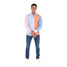 Load image into Gallery viewer, Porto Blanco Solid Long Sleeve Special Edition Button Down Shirt Terracotta, Pink & Blue | E-2034