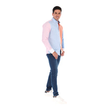 Load image into Gallery viewer, Porto Blanco Solid Long Sleeve Special Edition Button Down Shirt Terracotta, Pink & Blue | E-2034