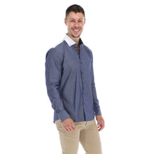 Load image into Gallery viewer, Camisa de Vestir Manga Larga Lisa Azul Con Detalle en el Cuello y Codos | E-2102