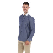 Load image into Gallery viewer, Camisa de Vestir Manga Larga Lisa Azul Con Detalle en el Cuello y Codos | E-2102