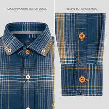Load image into Gallery viewer, Camisa Porto Blanco Manga Larga 100% Algodón Cuadros Marino y Mostaza (C-1660)