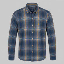 Load image into Gallery viewer, Camisa Porto Blanco Manga Larga 100% Algodón Cuadros Marino y Mostaza (C-1660)