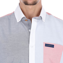 Load image into Gallery viewer, Men's Patchwork Short Sleeve Classic Button Down Shirt Gray, Blue, Pink & White | Porto Blanco LMC-2021