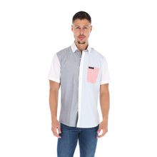 Load image into Gallery viewer, Men's Patchwork Short Sleeve Classic Button Down Shirt Gray, Blue, Pink & White | Porto Blanco LMC-2021