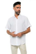 Load image into Gallery viewer, Men's Yarn Dye 100% Linen Solid Guayabera Shirt Short Sleeve | M-2528-RX White