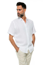 Load image into Gallery viewer, Men's Yarn Dye 100% Linen Solid Guayabera Shirt Short Sleeve | M-2528-RX White