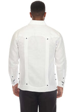 Load image into Gallery viewer, Mojito Men's 100% Linen Guayabera Chacabana Shirt Long Sleeve with Print Trim Accent | M-5407-White-Navy