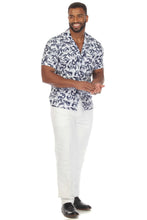 Load image into Gallery viewer, Mojito Men's Stylish Novelty Print Poly Stretch Party Shirt Short Sleeve | MS-8810-White-Blue
