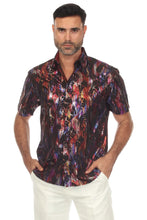 Load image into Gallery viewer, Mojito Men's Stylish Novelty Metallic Print Poly Stretch Party Shirt Short Sleeve | MS-8814-Multi-Black