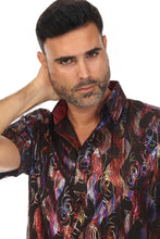 Load image into Gallery viewer, Mojito Men's Stylish Novelty Metallic Print Poly Stretch Party Shirt Short Sleeve | MS-8814-Multi-Black