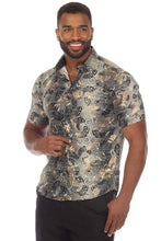 Load image into Gallery viewer, Mojito Men's Stylish Novelty Metallic Print Poly Stretch Party Shirt Short Sleeve | MS-8815-Gray-Gold