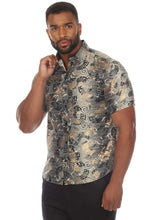 Load image into Gallery viewer, Mojito Men's Stylish Novelty Metallic Print Poly Stretch Party Shirt Short Sleeve | MS-8815-Gray-Gold