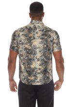 Load image into Gallery viewer, Mojito Men's Stylish Novelty Metallic Print Poly Stretch Party Shirt Short Sleeve | MS-8815-Gray-Gold