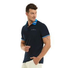 Load image into Gallery viewer, Polo Porto Blanco para Caballero color negro Liso Con Detalles Azul | PLE-2320