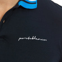 Load image into Gallery viewer, Polo Porto Blanco para Caballero color negro Liso Con Detalles Azul | PLE-2320
