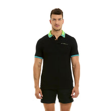Load image into Gallery viewer, Polo Porto Blanco para Caballero color negro Liso Con Detalles Verdes | PLE-2321
