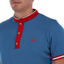 Load image into Gallery viewer, Men's Solid Mandarin Collar Polo Shirt Blue & Red | Porto Blanco | PL-1844