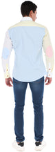 Load image into Gallery viewer, Men's Patchwork Long Sleeve Button Down Shirt Blue Pink & Yellow