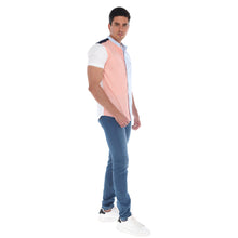 Load image into Gallery viewer, Men's Patchwork Short Sleeve Button Down Shirt Blue, Pink & Navy | Porto Blanco LMC-1910