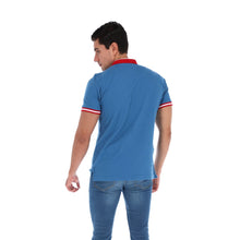 Load image into Gallery viewer, Men's Solid Mandarin Collar Polo Shirt Blue & Red | Porto Blanco | PL-1844