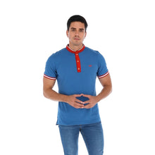 Load image into Gallery viewer, Men's Solid Mandarin Collar Polo Shirt Blue & Red | Porto Blanco | PL-1844
