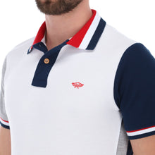 Load image into Gallery viewer, Men's Patchwork Polo Shirt White, Blue & Red / Porto Blanco PL-1696