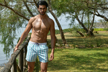 Load image into Gallery viewer, Aruba-07 Men's Stripes Quick Dry Swim Trunks Blue & White