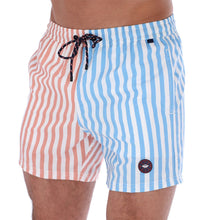 Load image into Gallery viewer, Aruba-15 Men's Stripes Quick Dry Swim Trunks White Blue & Peach