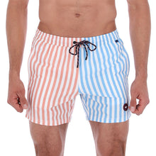 Load image into Gallery viewer, Aruba-15 Men's Stripes Quick Dry Swim Trunks White Blue & Peach