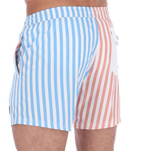 Load image into Gallery viewer, Aruba-15 Men's Stripes Quick Dry Swim Trunks White Blue & Peach
