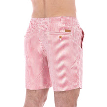 Load image into Gallery viewer, Bermuda de Líneas Blanco y Rojo Hombre Con Cintura Elástica| Porto Blanco BRMDE-07