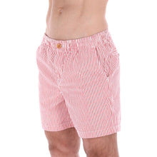 Load image into Gallery viewer, Bermuda de Líneas Blanco y Rojo Hombre Con Cintura Elástica| Porto Blanco BRMDE-07
