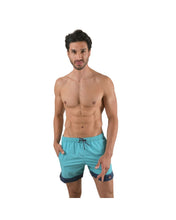 Load image into Gallery viewer, Basic-09 Men's Solid Quick Dry Swim Trunks Turquoise & Blue