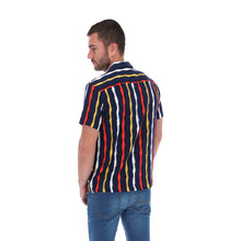 Load image into Gallery viewer, CR-1760 Men's Abstract Short Sleeve Classic Button Down Shirt Blue Red & Yellow| Porto Blanco
