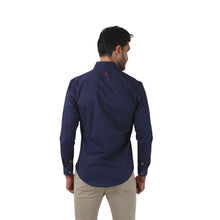 Load image into Gallery viewer, E-1461 Men's Solid Long Sleeve Special Edition Button Down Shirt Navy with Yellow & Red Patch | Porto Blanco