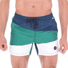 Load image into Gallery viewer, Lifeguard-12 Men's Patchwork Quick Dry Swim Trunks White Green & Blue