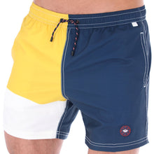 Load image into Gallery viewer, Lifeguard-13 Men's Patchwork Quick Dry Swim Trunks White Blue & Yellow