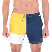Load image into Gallery viewer, Lifeguard-13 Men's Patchwork Quick Dry Swim Trunks White Blue & Yellow
