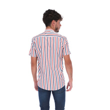 Load image into Gallery viewer, Special Edition Men's Short Sleeve Button Down Shirt Blue Red & White | Porto Blanco MCE-1754