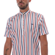 Load image into Gallery viewer, Special Edition Men's Short Sleeve Button Down Shirt Blue Red & White | Porto Blanco MCE-1754