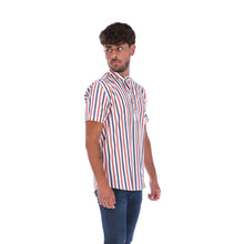 Load image into Gallery viewer, Special Edition Men's Short Sleeve Button Down Shirt Blue Red & White | Porto Blanco MCE-1754