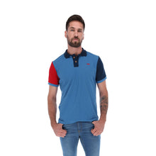 Load image into Gallery viewer, PL-1818 Men's Patchwork Short Sleeve Polo Shirt Blue & Red | Porto Blanco