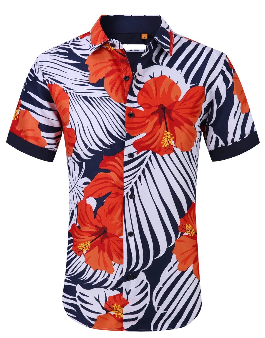 Floral Printed Short Sleeve Shirt / Navy