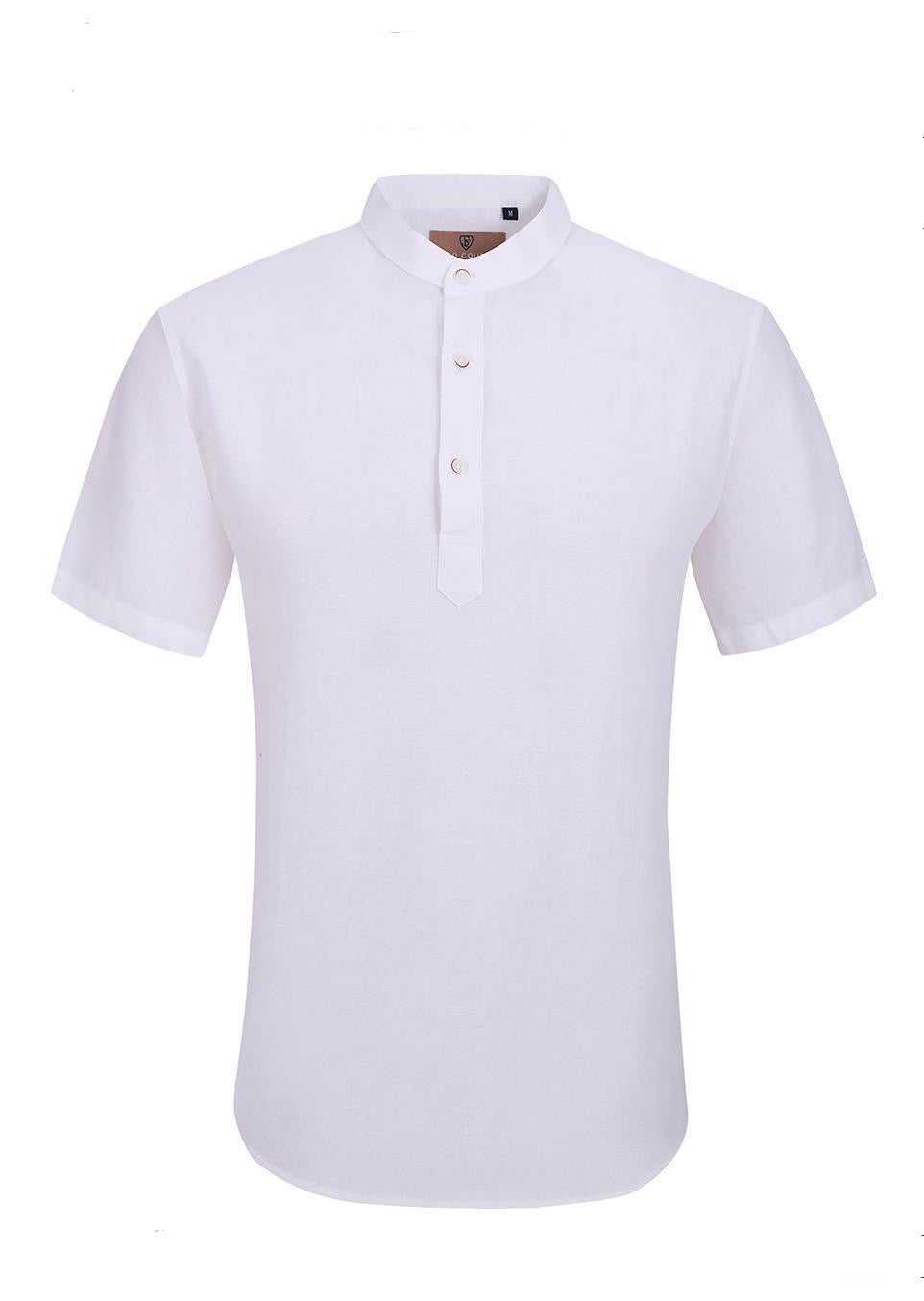 Short Sleeve 3 Button White Linen Shirt | SC806-White