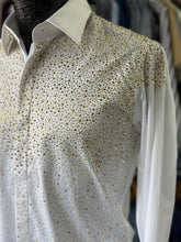 Load image into Gallery viewer, White &amp; Gold Rhinestone Dress Shirt | XLF 30 White
