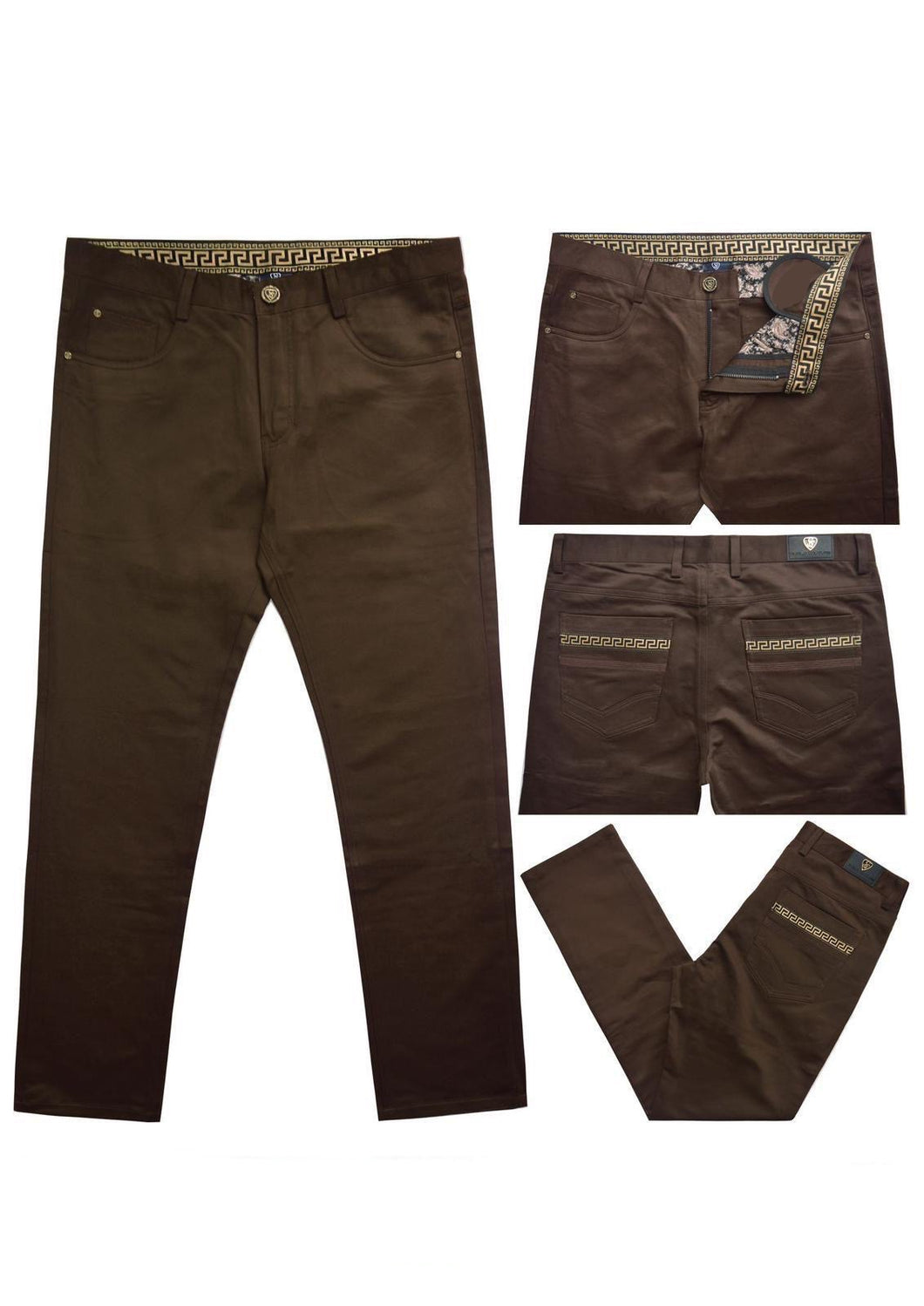 Brown Plaid Stretch Pants | FP-350-Brown